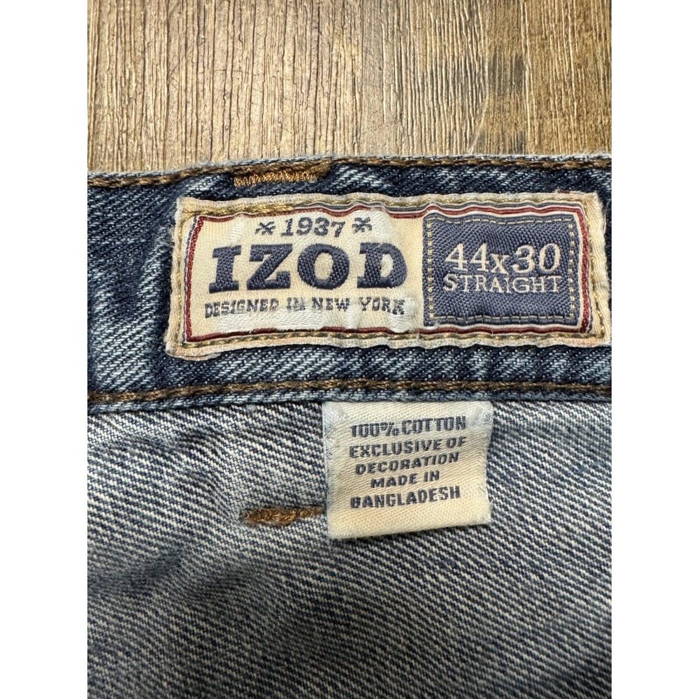 IZOD Mens Straight Leg Jeans 44x30 Blue Medium Wash 100% Cotton Denim 5-Pocket - Picture 2 of 15